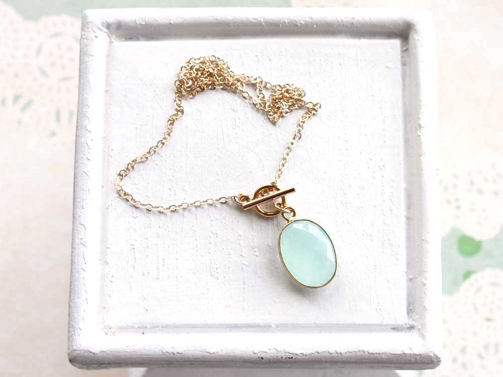 Seafoam Chalcedony Gold Toggle Necklace by Remy and Me.