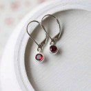 Tiny Garnet and Sterling Silver Leverback Earrings - Image 2