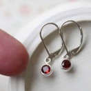 Tiny Garnet and Sterling Silver Leverback Earrings - Image 4