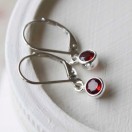 Tiny Garnet and Sterling Silver Leverback Earrings - Image 3