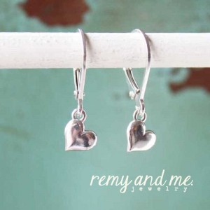 Tiny sterling silver heart dangle earrings by Remy and Me. Jewelry